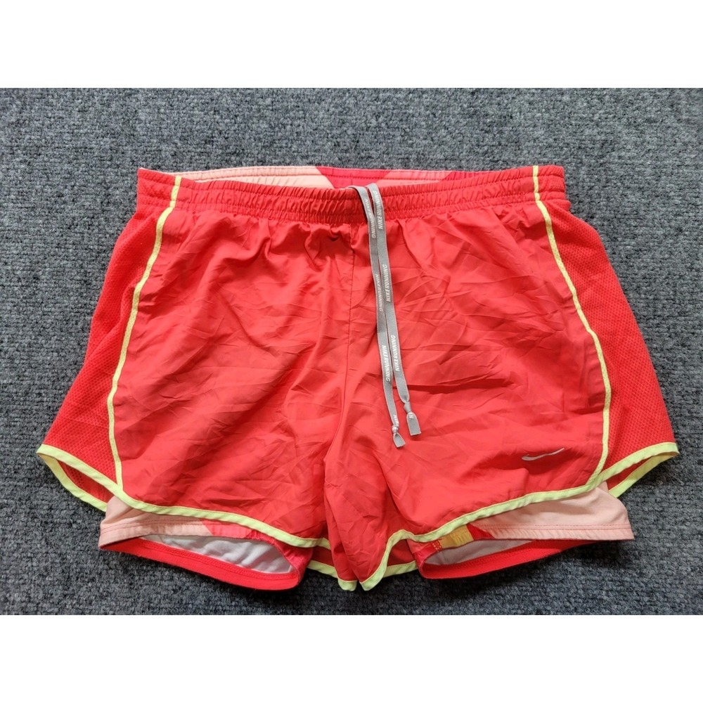 Nike Dri-Fit Running Shorts with Compression Women's Size Small Red Yellow EUC